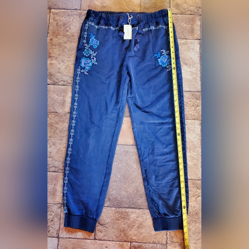 Sundance Embroidered Cotton Sweatpants Blue size medium